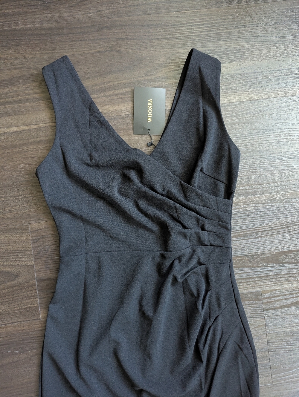 NWT Woosea Black Tie Formal Gown Small Side Slit Maxi Dress Wedding Guest Goth - Picture 2 of 7
